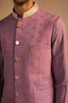 Shop_Philocaly_Purple 100% Cotton Thread Work Opality Embroidered Bundi And Kurta Set_Online_at_Aza_Fashions