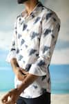 Philocaly_Blue 100% Linen Printed Abstract Paros Shirt _at_Aza_Fashions