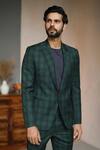 Shop_Philocaly_Green 100% Perennial Wool Checkered Chris Blazer And Pant Set_at_Aza_Fashions