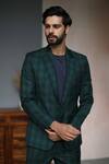 Philocaly_Green 100% Perennial Wool Checkered Chris Blazer And Pant Set_Online_at_Aza_Fashions