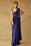 Shop_Pritika Vora_Blue Blouse Organza Silk And Saree Georgette Lining Shantoon Pre-draped With _at_Aza_Fashions