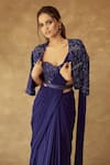 Buy_Pritika Vora_Blue Blouse Organza Silk And Saree Georgette Lining Shantoon Pre-draped With _Online_at_Aza_Fashions