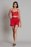 MATI Red Cotton Sweetheart Neck Rang Corset Top And Shorts Set Online at Aza Fashions MATI_Red Cotton Sweetheart Neck Rang Corset Top And Shorts Set_Online_at_Aza_Fashions