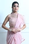 Shop_Sangeeta Swati_Pink Viscose Crepe Embroidered Pre-draped Ruffle Saree With Blouse _at_Aza_Fashions