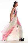 Aroka_Pink Organza And Tencel Asymmetric Skirt_Online_at_Aza_Fashions
