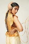 Aroka_Yellow Vegan Mashru Silk Plain Open Phoenix Bib _Online_at_Aza_Fashions