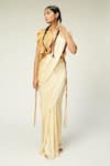 Buy_Aroka_White Vegan Satin Plain Lustrous Lullaby Saree _at_Aza_Fashions