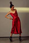 Aroka_Red Satin Silk Tie Dye Dress_Online_at_Aza_Fashions