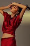 Aroka_Red Satin Silk Tie-dye Asymmetric Celeste Tie Dye Top _Online_at_Aza_Fashions