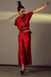 Buy_Aroka_Red Satin Silk Tie-dye Celeste Tie Dye Skirt _at_Aza_Fashions