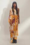 Buy_Aroka_Yellow Modal Satin Silvana One Shoulder Printed Kaftan_at_Aza_Fashions