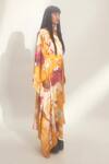 Aroka_Yellow Modal Satin Silvana One Shoulder Printed Kaftan_Online_at_Aza_Fashions