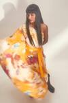 Buy_Aroka_Yellow Modal Satin Silvana One Shoulder Printed Kaftan_Online_at_Aza_Fashions