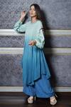 Buy_Leela By A_Blue Linen Thread And Sequin, Beads, Coin Round Ombre Kurta & Palazzo Set_at_Aza_Fashions