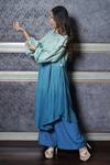 Leela By A_Blue Linen Thread And Sequin, Beads, Coin Round Ombre Kurta & Palazzo Set_Online_at_Aza_Fashions