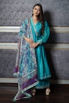 Buy_Leela By A_Green Chanderi Floral Print, Gota Patti, Mirror, Sequin And Angrakha Kurta Set _at_Aza_Fashions