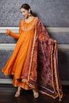 Buy_Leela By A_Orange Chanderi And Embroidery Floral Round Anarkali Palazzo Set _at_Aza_Fashions