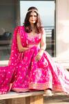 Rohini Bedi_Pink Raw Silk Zardozi And Sequin Leaf Neck Floral Embroidered Bridal Lehenga Set _Online_at_Aza_Fashions