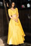 Buy_Rohini Bedi_Yellow Raw Silk Zardozi And Sequin Leaf Neck Floral Embroidered Lehenga Set _at_Aza_Fashions