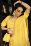 Buy_Rohini Bedi_Yellow Raw Silk Zardozi And Sequin Leaf Neck Floral Embroidered Lehenga Set _Online_at_Aza_Fashions
