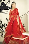 Buy_Rohini Bedi_Red Crepe Silk Applique V Neck Floral Bridal Lehenga Set _at_Aza_Fashions