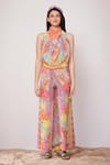 Buy_Siddhartha Bansal_Multi Color Crepe Printed Animal Halter Neck Cowl Top And Palazzo Set _at_Aza_Fashions