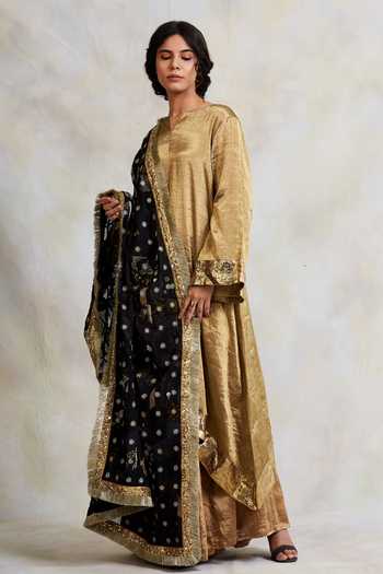 Priyanka Raajiv_Black Silk, Satin, Brocades, Upcycled Fabric- Chikankari Bead Risay Dupatta _Online_at_Aza_Fashions