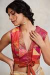 Shop Priyanka Raajiv Pink Patchwork V Neck Arnit Upcycled Fabric Blouse at Aza Fashions Shop_Priyanka Raajiv_Pink Patchwork V Neck Arnit Upcycled Fabric Blouse _at_Aza_Fashions