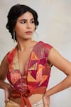 Shop Priyanka Raajiv Pink Patchwork V Neck Arnit Upcycled Fabric Blouse Online at Aza Fashions Shop_Priyanka Raajiv_Pink Patchwork V Neck Arnit Upcycled Fabric Blouse _Online_at_Aza_Fashions