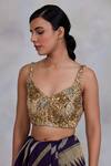 Shop_Priyanka Raajiv_Gold Silk Brocade Raihan Upcycled Patchwork Blouse_Online_at_Aza_Fashions