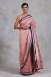 Buy_Priyanka Raajiv_Pink Banarasi Silk Woven Floral Motifs Gule Asharfi Saree  _at_Aza_Fashions