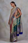 Priyanka Raajiv_Blue Silk Tissue Banarsi Woven Floral Motifs Iksha Saree  _Online_at_Aza_Fashions