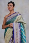 Shop_Priyanka Raajiv_Blue Silk Tissue Banarsi Woven Floral Motifs Iksha Saree  _Online_at_Aza_Fashions