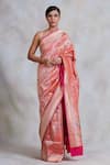 Buy_Priyanka Raajiv_Pink Banarasi Kadua Silk Woven Floral Motifs Sadabahaar Saree _at_Aza_Fashions
