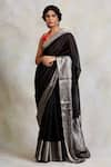 Buy_Priyanka Raajiv_Black Chanderi Silk Woven Geometric Motifs Advika Saree _at_Aza_Fashions