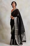 Priyanka Raajiv_Black Chanderi Silk Woven Geometric Motifs Advika Saree _Online_at_Aza_Fashions