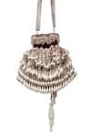 Shop_SG Collection By Sonia Gulrajani_Maroon Beads, Pearls Velvet Drop Potli _at_Aza_Fashions