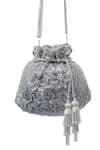 Buy_SG Collection By Sonia Gulrajani_Silver Embroidered Freesia Velvet Potli _at_Aza_Fashions