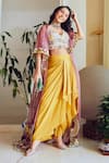 Buy_Leela By A_Purple Linen-satin And Embroidered Cape With Draped Dhoti Skirt Set _at_Aza_Fashions