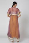 Shop_Leela By A_Purple Linen-satin And Embroidered Cape With Draped Dhoti Skirt Set _at_Aza_Fashions
