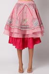 Leela By A_Pink Chanderi Embroidered Horse Motifs Off-shoulder Blouse And Tiered Skirt Set _at_Aza_Fashions