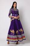 Buy_Leela By A_Purple Silk Embroidered Camel Motifs Mandarin Collar Peplum And Lehenga Set _at_Aza_Fashions