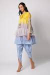 Buy_Leela By A_Yellow Organza, Chanderi Floral Round Ombre Kurta And Dhoti Pant Set _at_Aza_Fashions