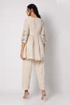 Shop_Leela By A_White Jute Printed Geometric V Neck Angrakha And Pant Set _at_Aza_Fashions