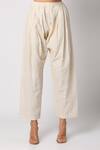 Leela By A_White Jute Printed Geometric V Neck Angrakha And Pant Set _at_Aza_Fashions