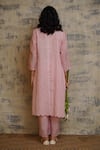 Shop_Dhaari_Pink Cotton Silk Band Collar Block Print Kurta _at_Aza_Fashions