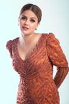 Shop_Ambrosia_Orange Nylon Mesh Sequin Embroidered Slit Gown_Online_at_Aza_Fashions