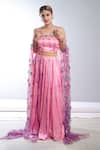 Buy_Ambrosia_Pink 100% Nylon Mesh Embroidered Sequin Work Square Neck Cape Lehenga Set _at_Aza_Fashions