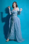 Buy_Ambrosia_Blue 100% Nylon Mesh Embroidered Sequin Work Sweetheart Neck Off Shoulder Gown _at_Aza_Fashions