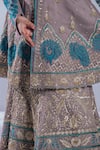 Shop_Ambrosia_Silver 100% Nylon Mesh Embroidered Sequin Work Floral Peplum Kurta Lehenga Set _at_Aza_Fashions